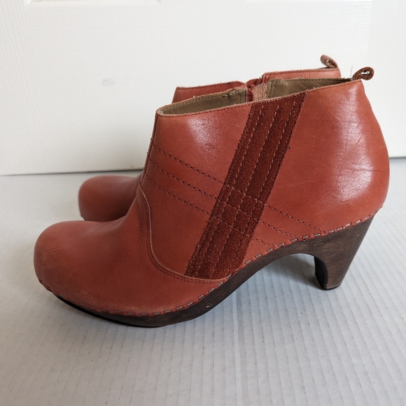 Schuler & Sons Philadelphia Anthropologie Orange Leather Clog Ankle Booties 8 B - Picture 6 of 10